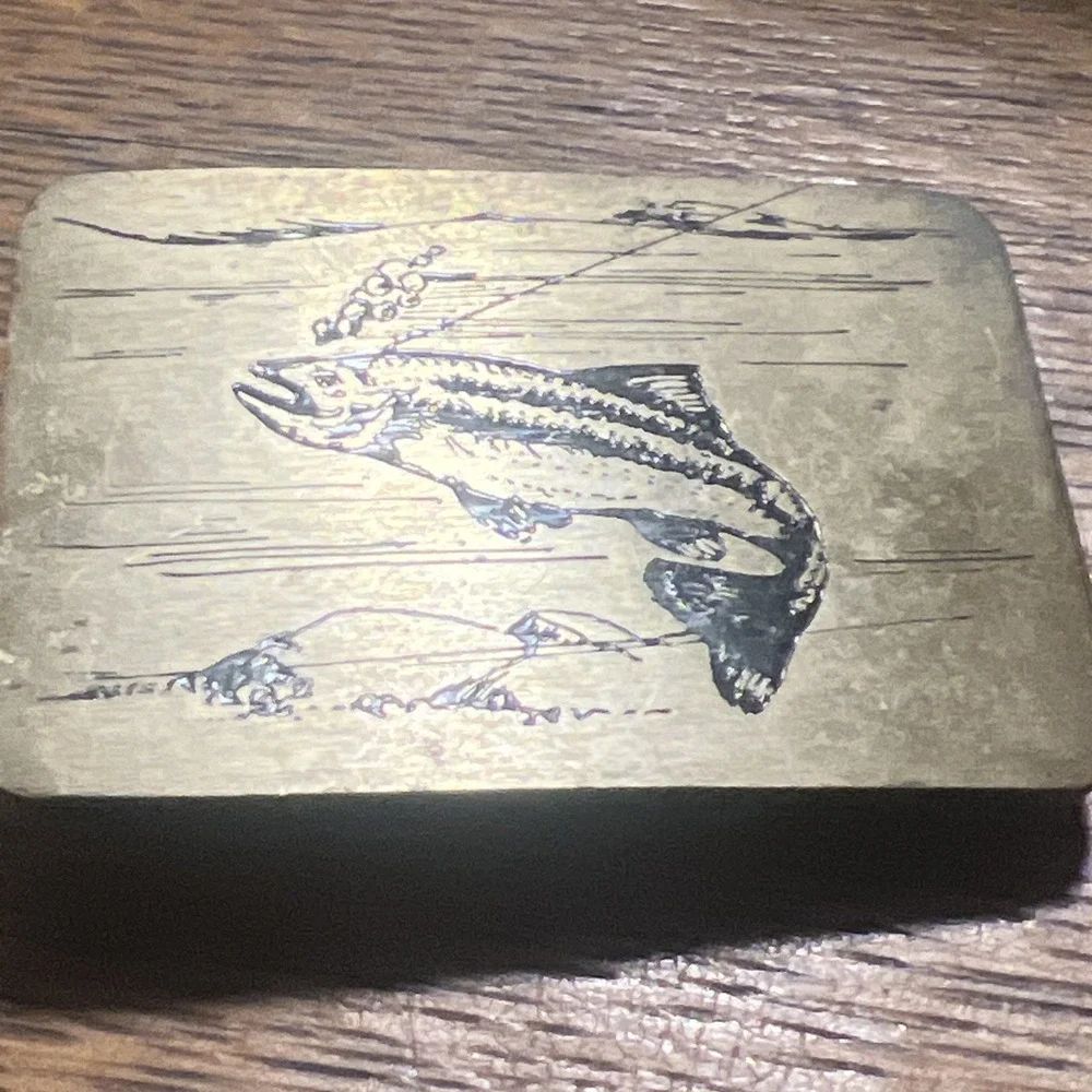 Vintage 1984 NAP Solid Brass Jumping Trout Fisherman Belt Buckle Made in USA